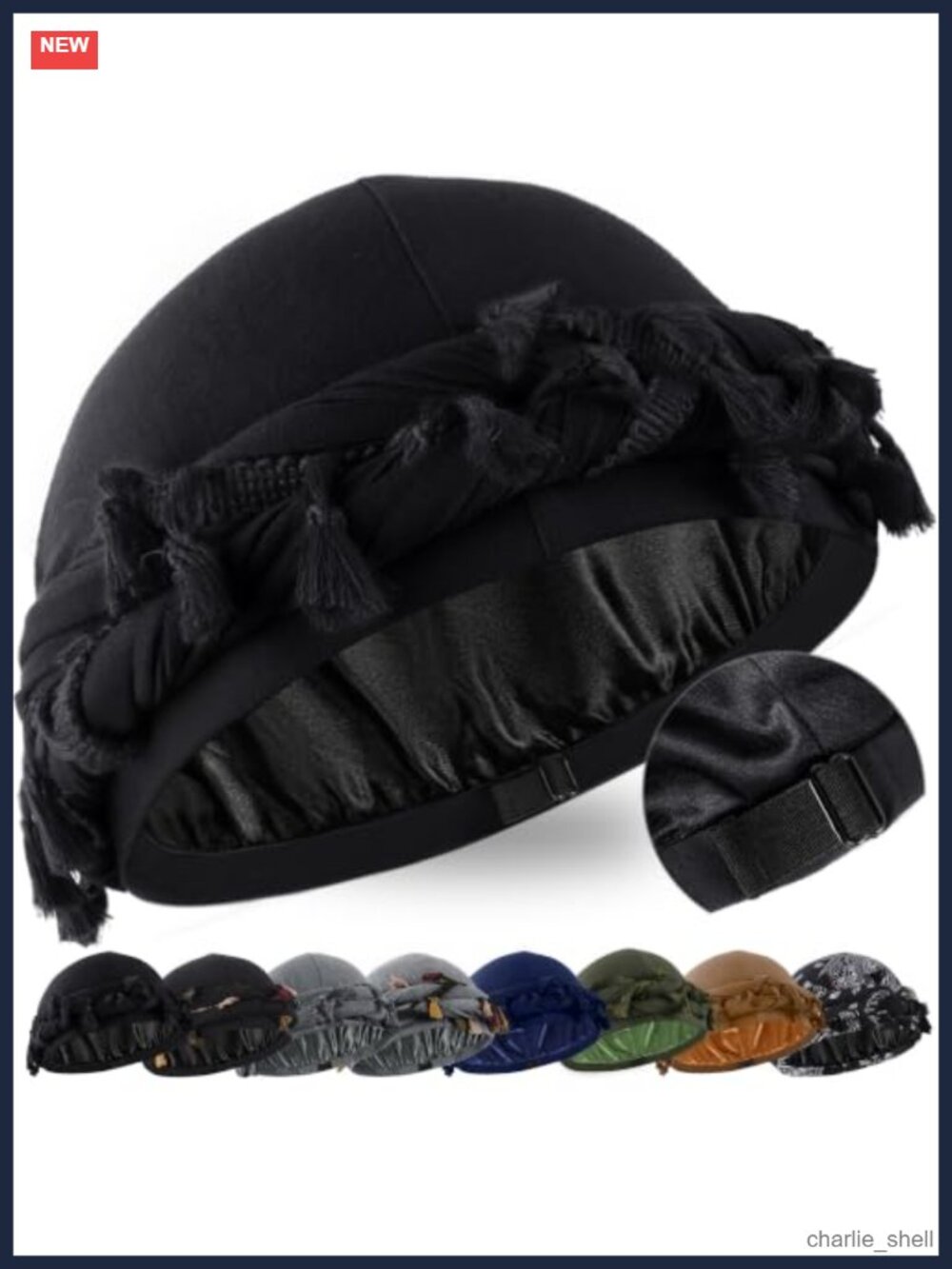 Satin Lined Halo Turban Durag Pre-Tied Tassels Braid Beanie Head Wrap